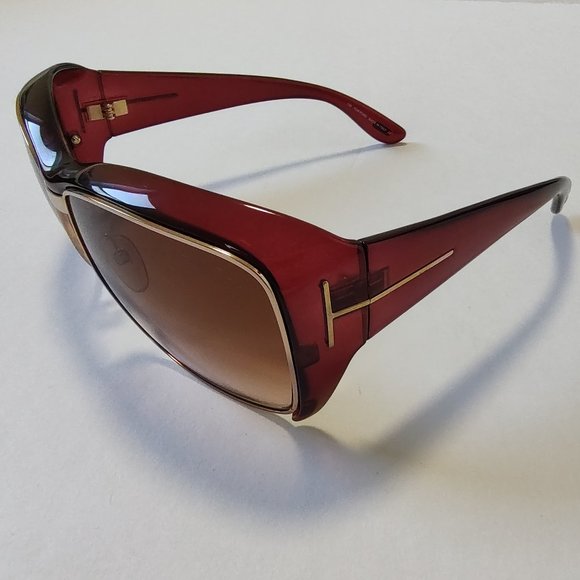 Tom Ford KELLAN Sunglasses Plastic TF 90  Gold T Logo Burgundy Brown Red main image 9